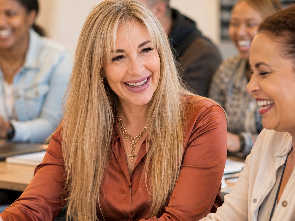 Shareen Richter sharing a laugh with delegates at a workshop table